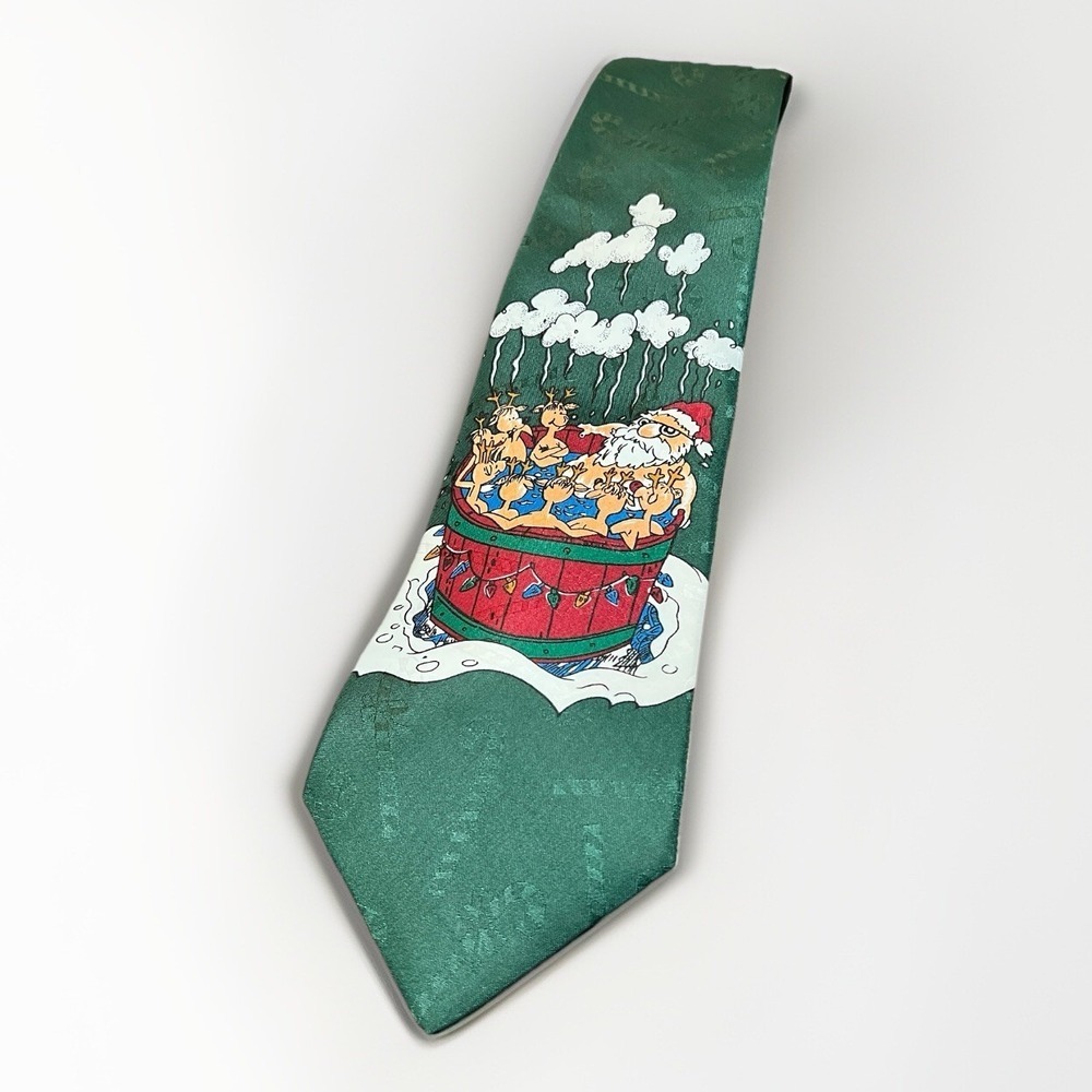 Yule TIE Greetings By Halmark 100% Silk Christmas Santa Reindeer Candy Canes